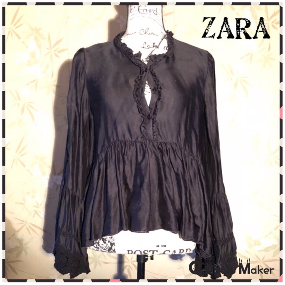 ZARA🥀Bell Sleeved High-Low Pintuck Blouse